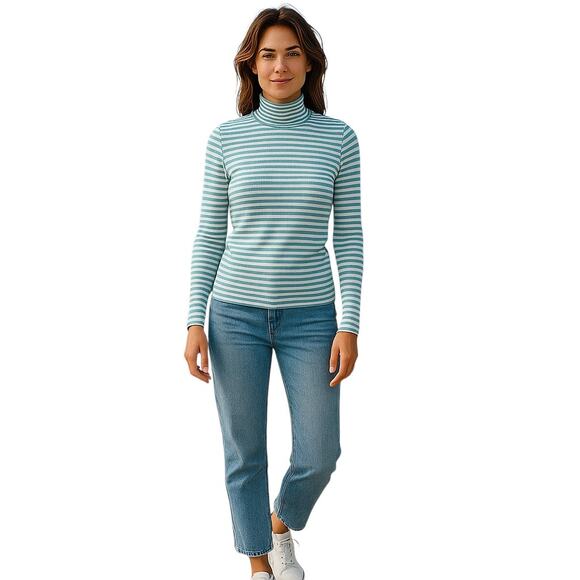 Y2k Polo Jeans Co by Ralph Lauren Blue White Striped Knit Turtleneck Size XL - Picture 1 of 9